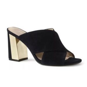 Lands End Canvas Gold Heeled Cross Strap Sandal 8